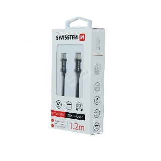 Swissten kabl TEXTILE Type C/Type C 1,2m crna