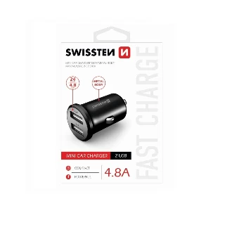 Swissten Auto punjač 2X USB 4,8A crna