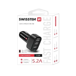 Swissten Auto punjač 3X USB 5,2A crna