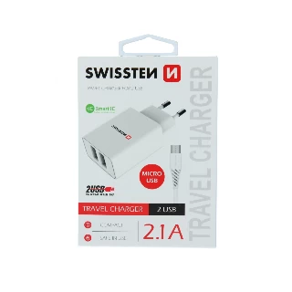 Swissten punjač 2x USB 2,1A+ kabl micro USB 1,2m bela