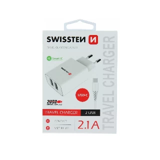 Swissten punjač 2x USB 2,1A+ kabl Type C 1,2m bela