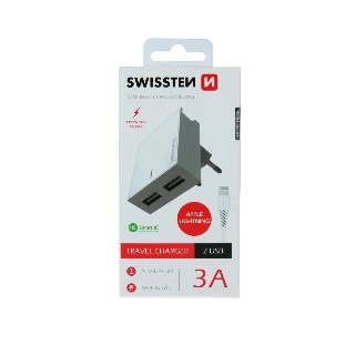 Swissten punjač 2x USB 3A + kabl Lightning 1,2m bela