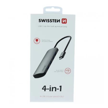 Swissten HUB 4in1 USB C - 4X USB aluminium