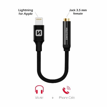 Swissten Audio adapter Lightning/3,5mm 0,15m crna