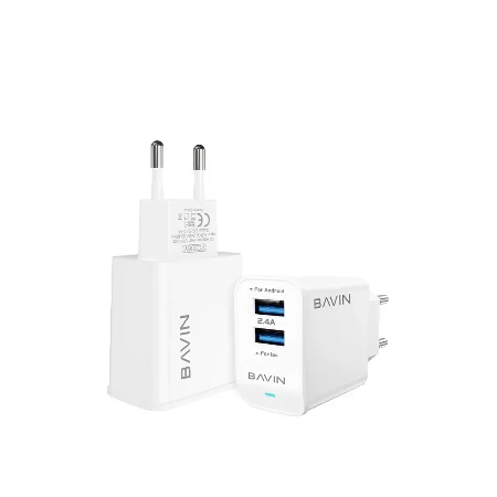 BAVIN punjač 2xUSB-A 2,4A +kabl lightning bela