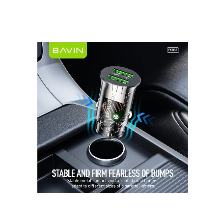 Bavin auto punjač 2.4A Dual 2xUSB-A + kabl type-A na type-C crna