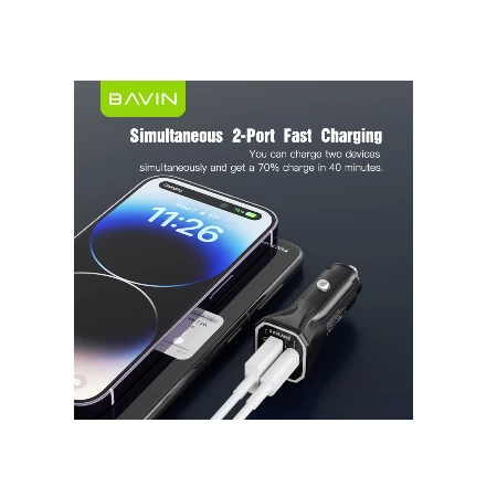 Bavin auto punjač  PD20W QC3.0 USB-A + USB-C crna