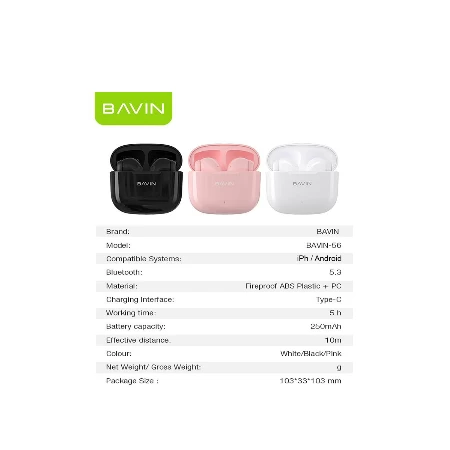 Bavin slušalice wireless earbuds crna