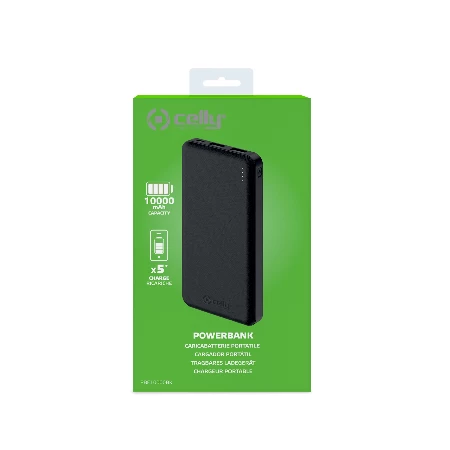 Celly power bank 10000 mAh + kabl Type-A na Type-C crna