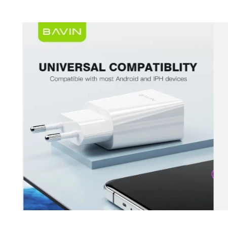 Bavin punjač 2.4A USB-A + kabl Micro bela