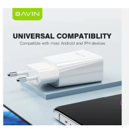 Bavin punjač 2.4A USB-A + kabl type-C bela