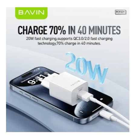 Bavin punjač 20W USB-A + kabl Micro bela