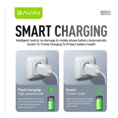 Bavin punjač 20W USB-A + kabl Micro bela