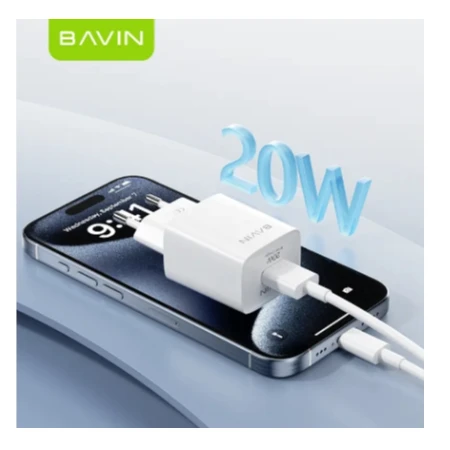 Bavin punjač 20W USB-A+ kabl type-C bela