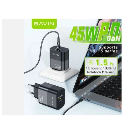 Bavin punjač  GaN 45W-PD USB-C crna