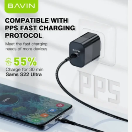 Bavin punjač  GaN 45W-PD USB-C crna