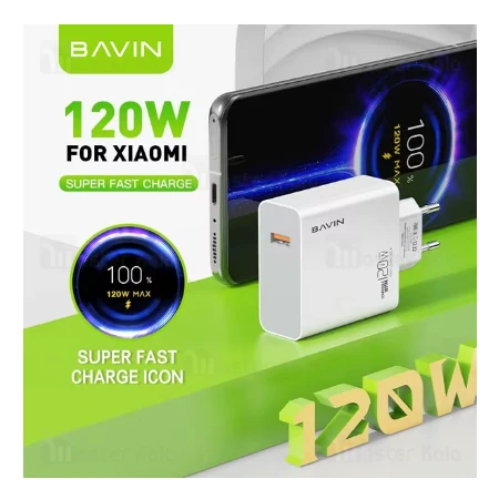 Bavin punjač 120W USB-A + kabl type-C bela