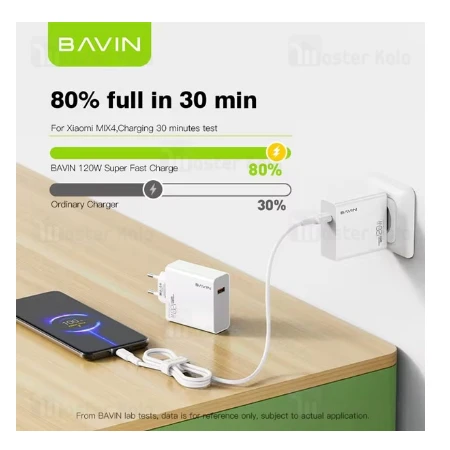 Bavin punjač 120W USB-A + kabl type-C bela