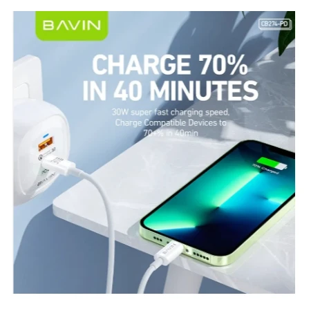 Bavin kabl 30W Type C na Ligtning bela - CB274