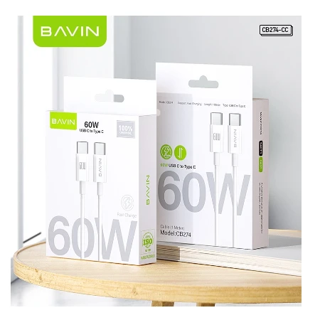 Bavin kabl 60W Type C na Type C 1m bela - CB274