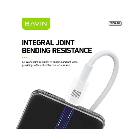 Bavin kabl 60W Type C na Type C 1m bela - CB274