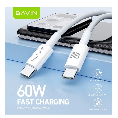 Bavin kabl 60W Type C na Type C 1m bela - CB274