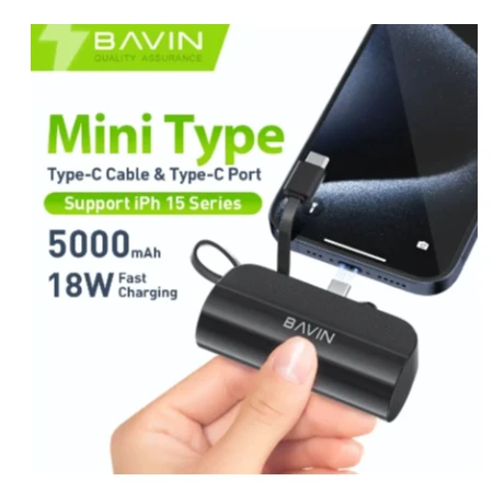 Bavin Power bank 5000mAh USB-C port + kabl type-C crna