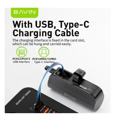 Bavin Power bank 5000mAh USB-C port + kabl type-C crna