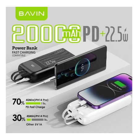 Bavin Power bank 20000mAh 22,5W  Type C & Ligtning  kabl - PC007S PRO