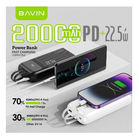 Bavin Power bank 20000mAh 22,5W  Type C & Ligtning  kabl - PC007S PRO
