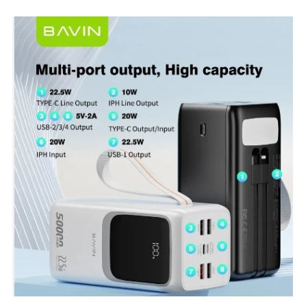 Bavin Power bank 50000mAh 22.5W PD20W crna