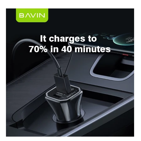 Bavin Auto punjač 20W PD QC3,0 USB&Type C bela