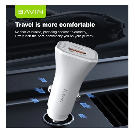 Bavin Auto punjač 20W PD QC3,0 USB&Type C bela