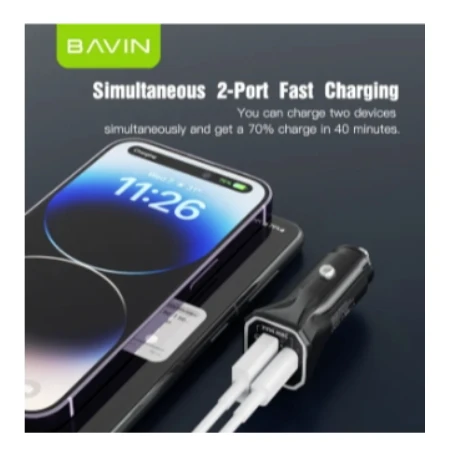 Bavin Auto punjač 20W PD QC3,0 USB&Type C bela