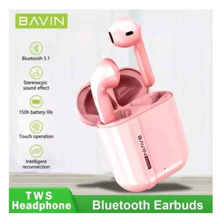 Bavin Wireless TWS  slušalice + kabl type-C pink