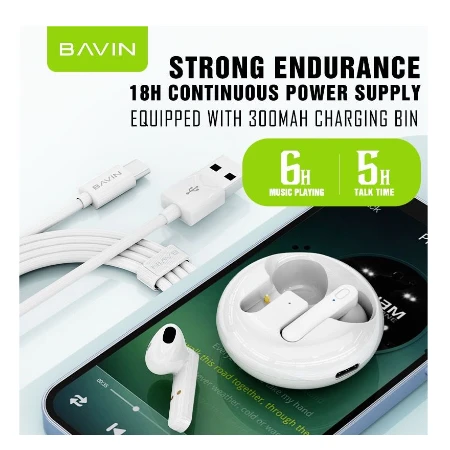 Bavin Earbuds Wireless slušalice + kabl type-C bela