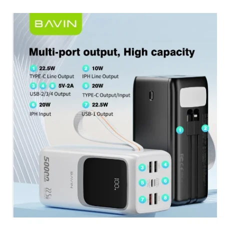 Bavin Power bank 50000mAh 22.5W PD20W bela