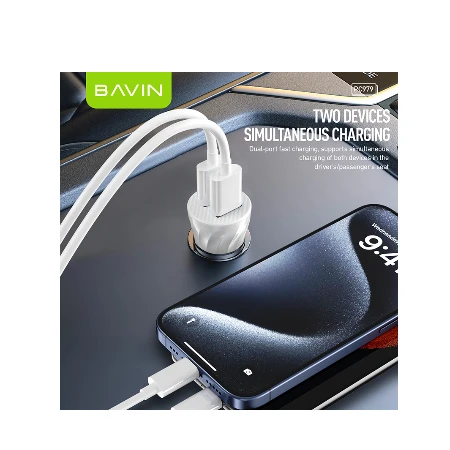 Bavin Auto punjač 2xUSB + kabl Micro crna