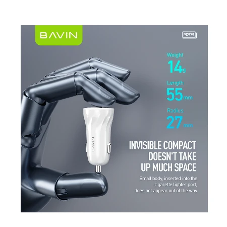 Bavin Auto punjač 2xUSB + kabl Micro crna