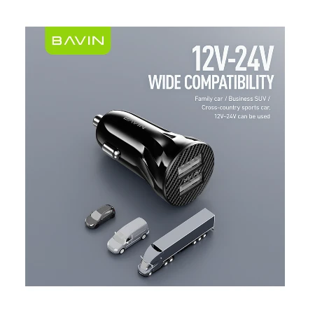 Bavin Auto punjač 2xUSB + kabl Micro crna