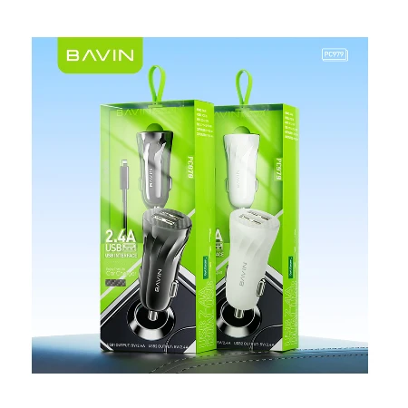 Bavin Auto punjač 2xUSB + kabl Micro crna