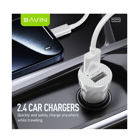 Bavin Auto punjač 2xUSB + kabl Type-C crna - PC979