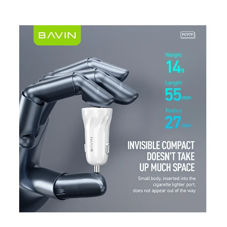 Bavin Auto punjač 2xUSB + kabl Lightning crna