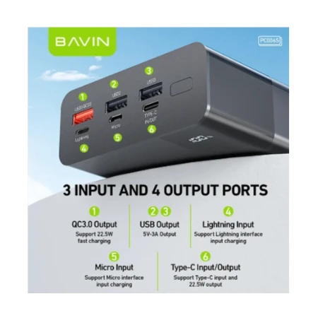 Bavin Power bank 30000mAh 22.5W QC3.0 crna