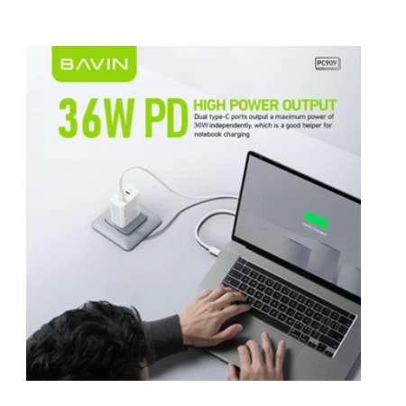 Bavin punjač 36W 2x Type-C bela