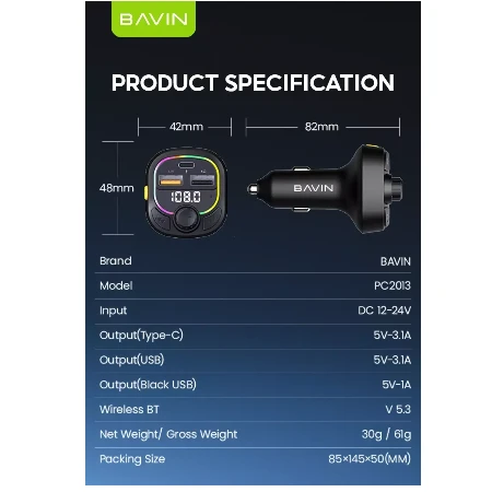 Bavin FM Transmiter/ Auto punjač RGB ambient