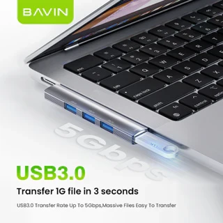 Bavin USB HUB 90° 4/1 3*Usb 2.0+ 1* Usb 3.0 siva HUB-16