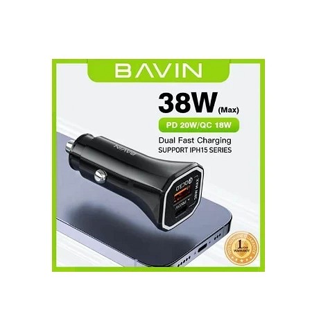 Bavin auto punjač  PD20W QC3.0 USB-A + USB-C crna - PC875BK
