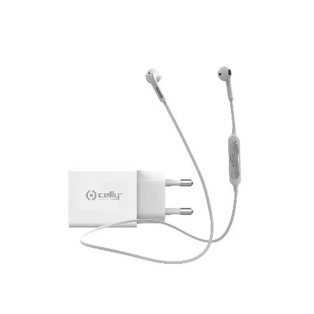 Celly  bluetooth slušalice + punjač 18W USB-C bela