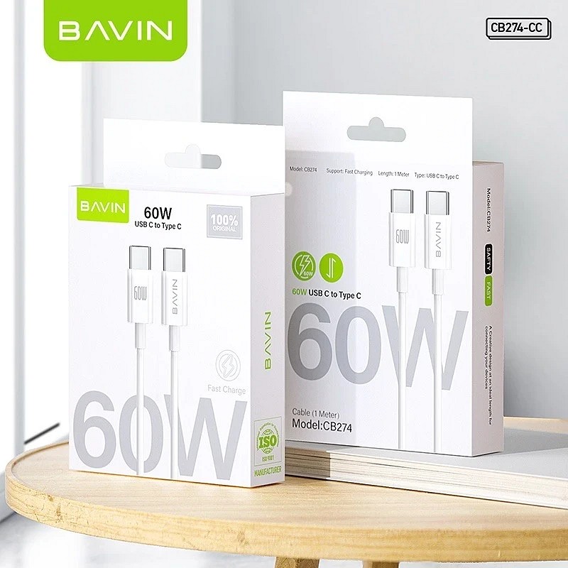Bavin kabl 60W Type C na Type C 1m bela - CB274